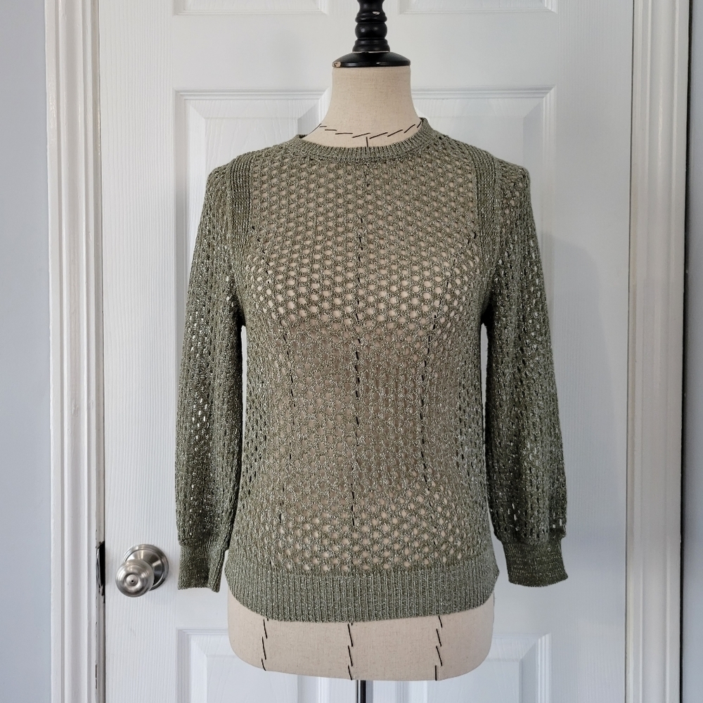 Marella Sport Olive Metallic Shimmer Open Knit Sweater